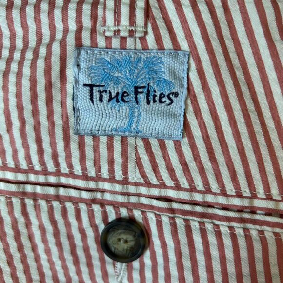 True Flies Red White Striped Seersucker 7.25" Inseam Chino Style Shorts Size 36 - Picture 7 of 15